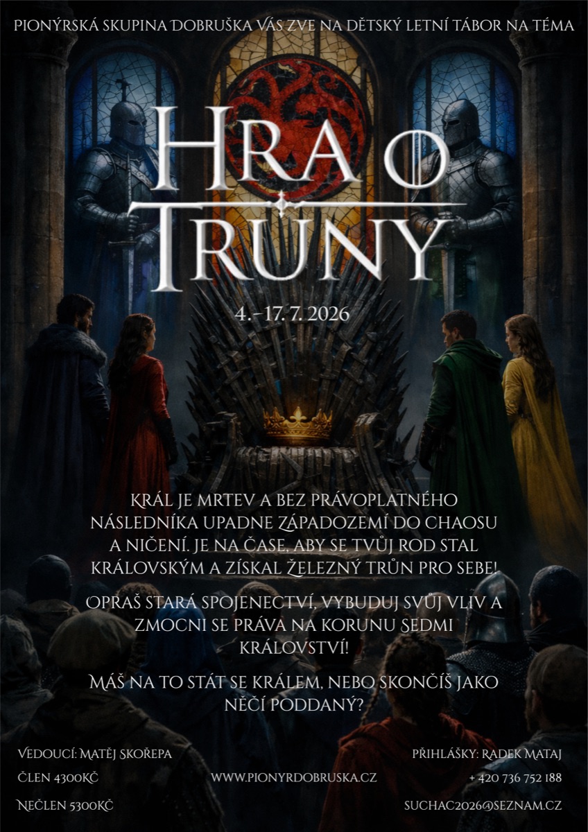 Plakát letního tábora Hra o trůny 2026